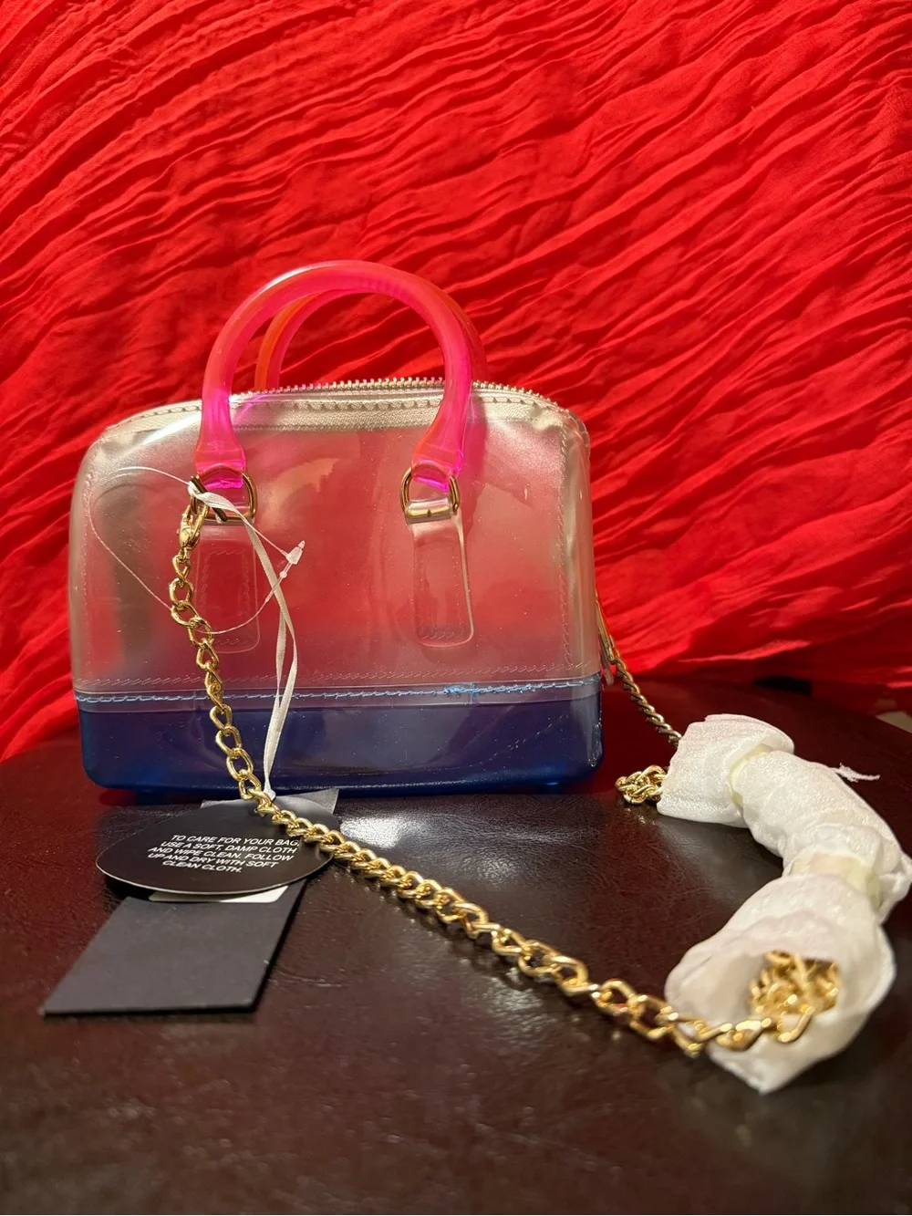Clear Gradient Mini Tote Bag with Pink Handles