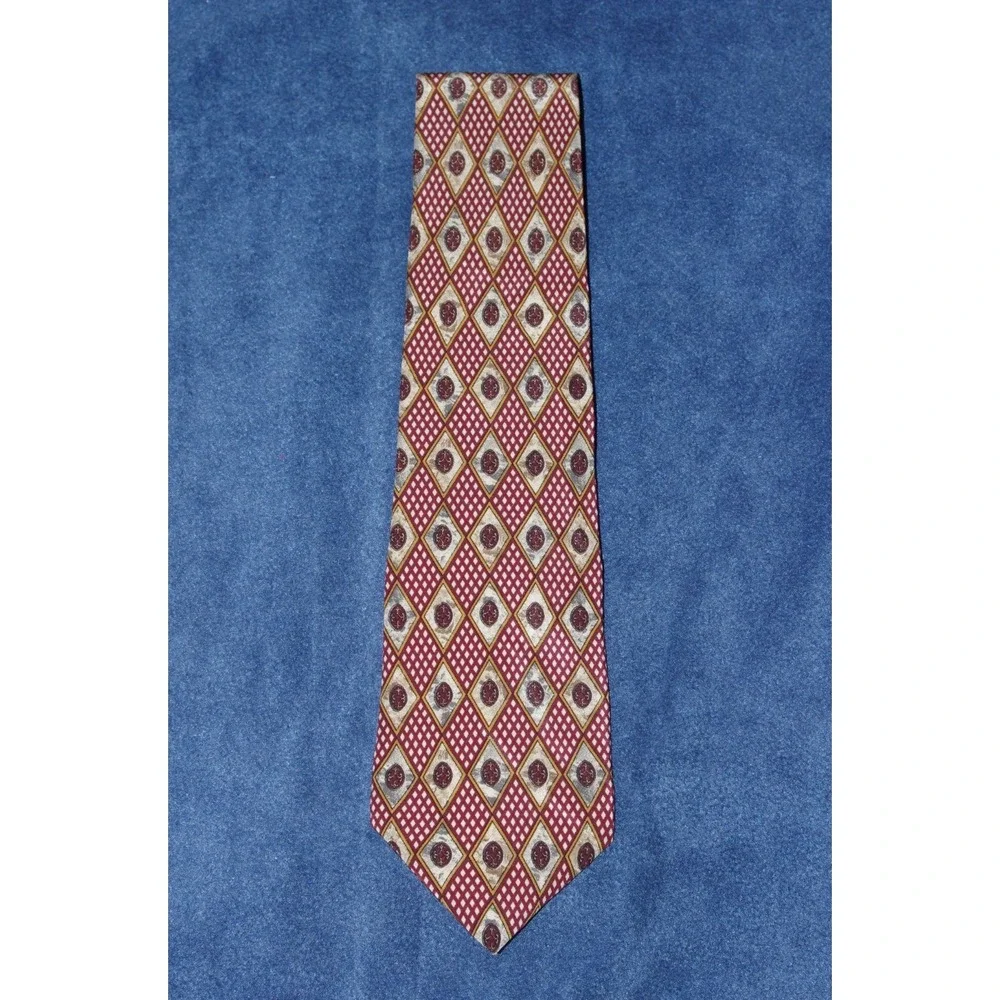 Vtg Christian Dior Cravate Tie Burgundy‎ Silk Geometric Medallion EUC Old Money