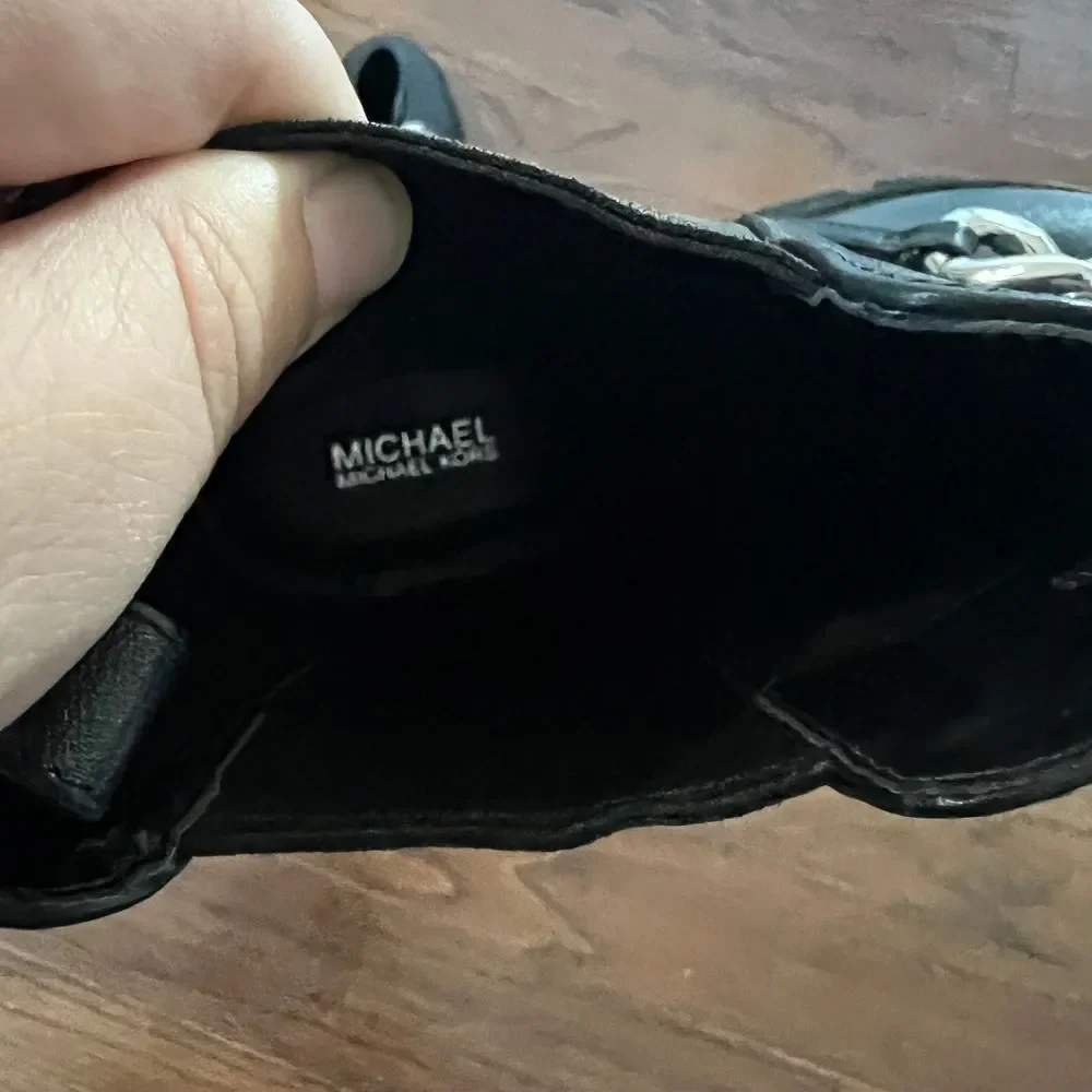Michael Kors Scarlett embellished chain‎ chunky black leather boot Size 9.5