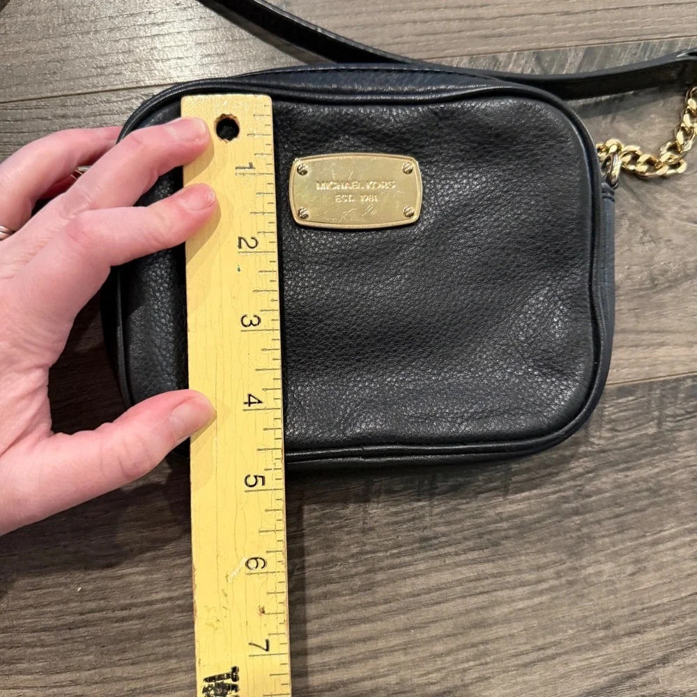 Michael Kors Black Pebbled Leather Crossbody‎ Camera Bag Gold Chain Strap