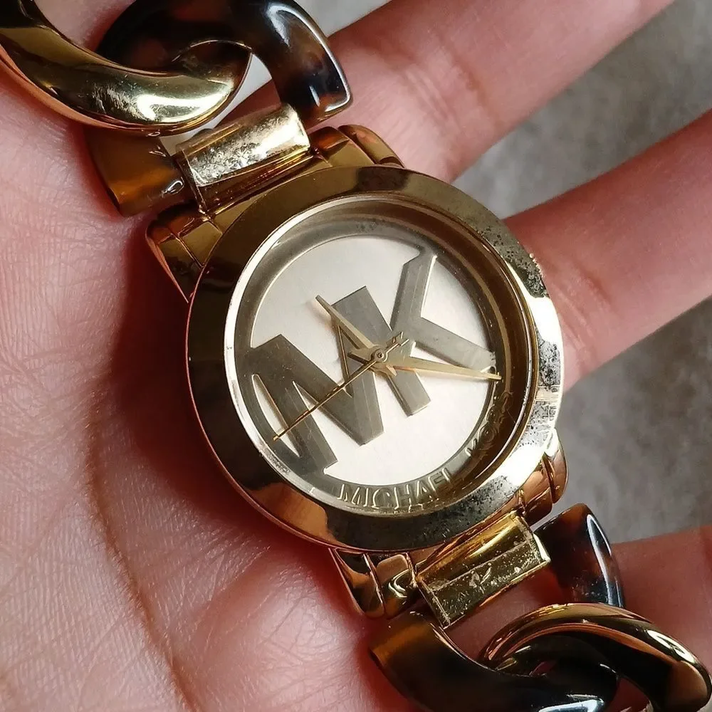 Micheal Kors Stainless Steel Caseback #4296 TORTOISE CHAIN‎ LINK WATCH USED