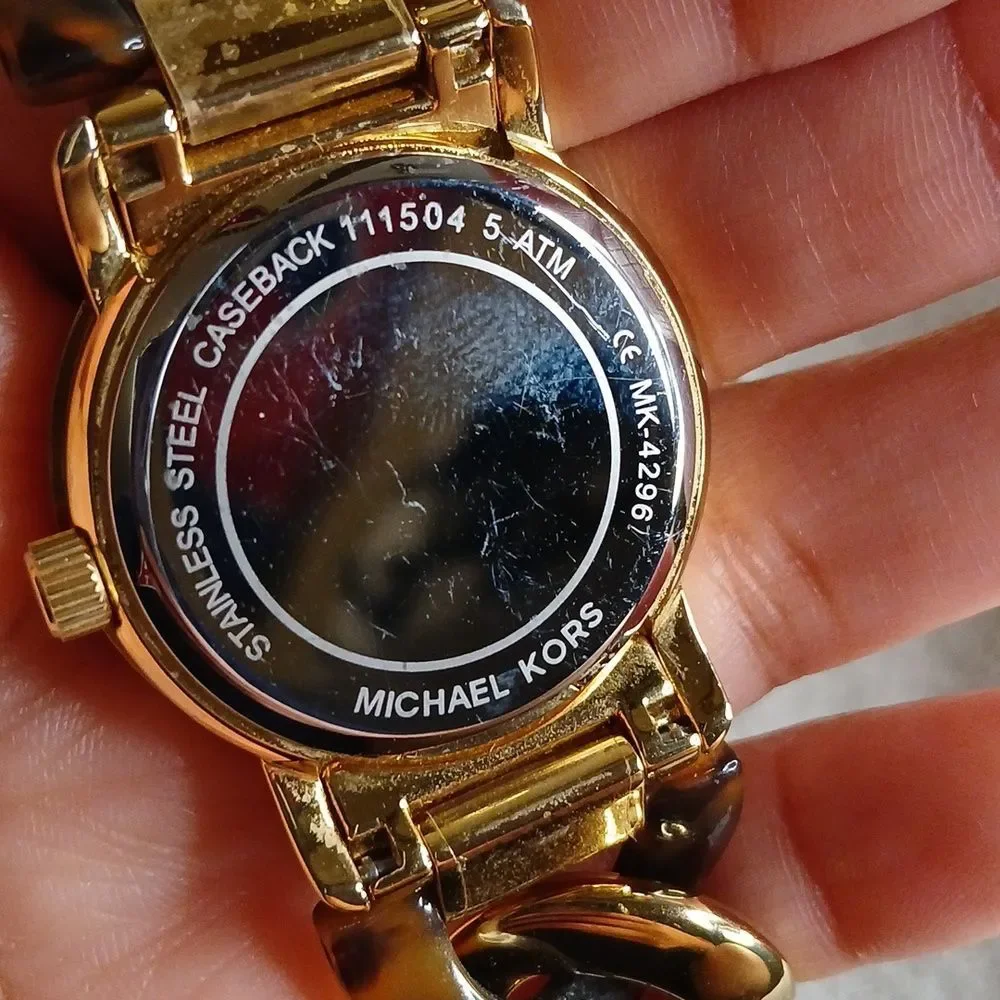Micheal Kors Stainless Steel Caseback #4296 TORTOISE CHAIN‎ LINK WATCH USED