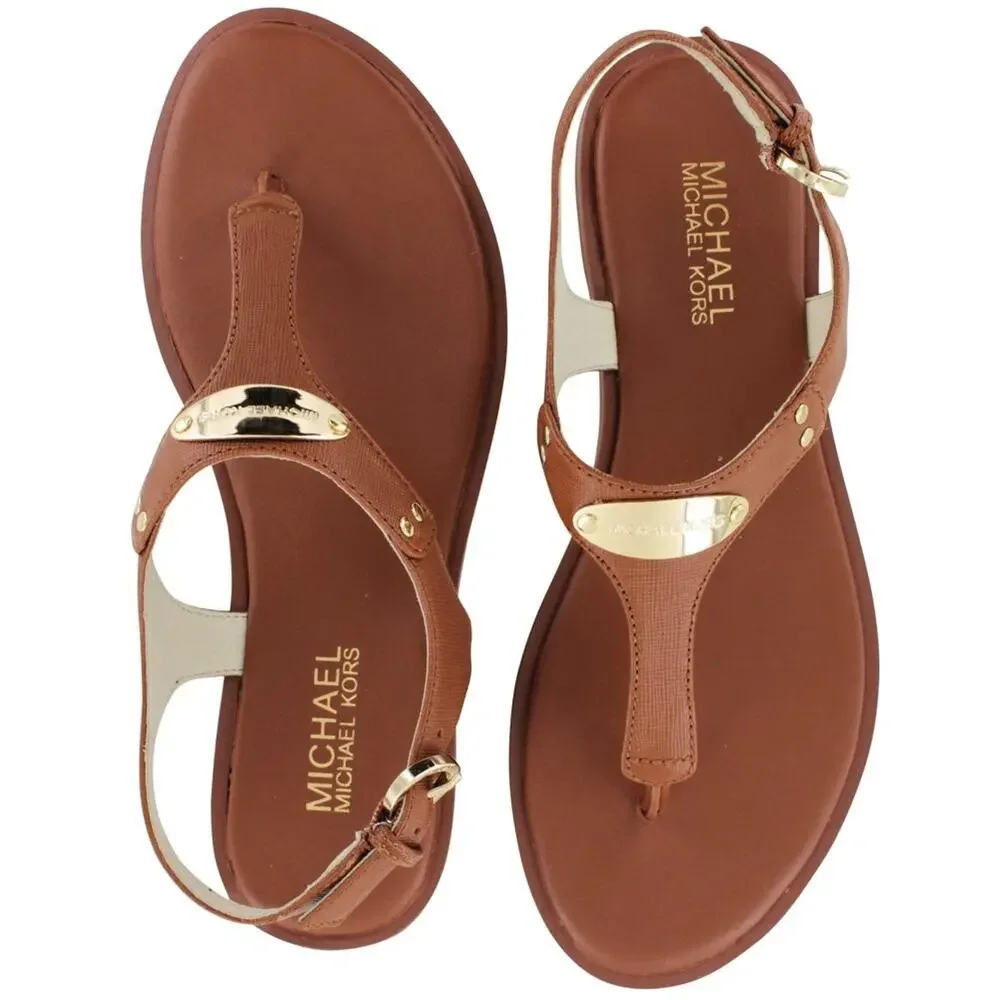 MICHAEL MICHAEL KORS WOMEN'S MK PLATE THONG LUGGAGE SANDAL 8 M