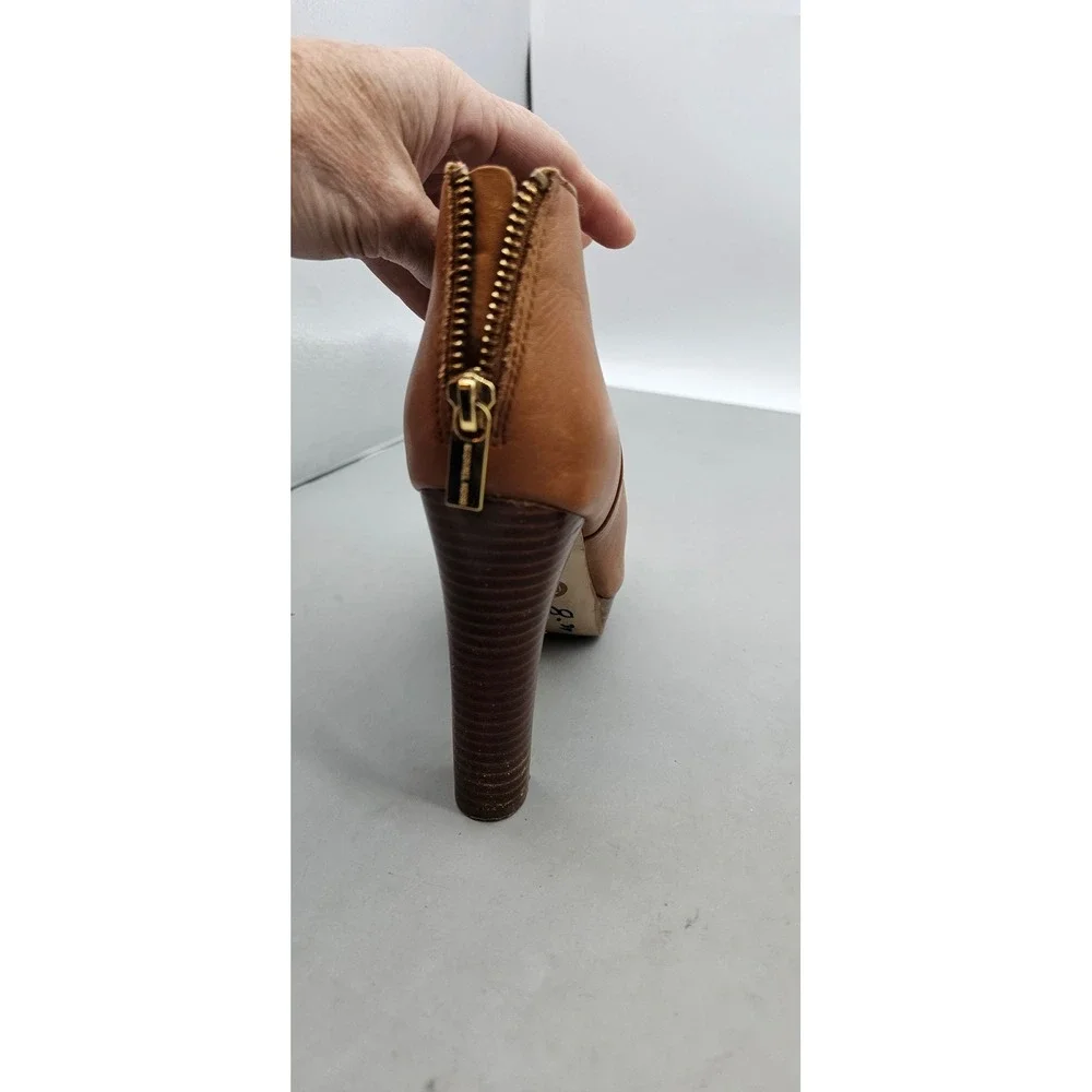 Michael Kors Tan Leather Platform Ankle Boots Rear Zip Block Heel Womens 6.5