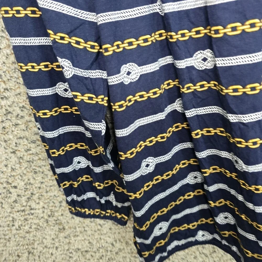 Michael‎ Kors Top Womens Small Blue Chain Print Scoop Neck Peasant Blouse Ladies