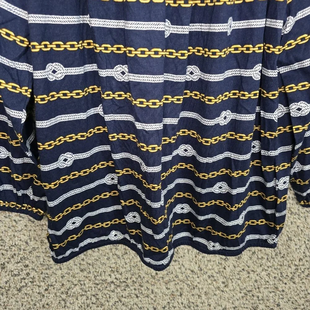 Michael‎ Kors Top Womens Small Blue Chain Print Scoop Neck Peasant Blouse Ladies