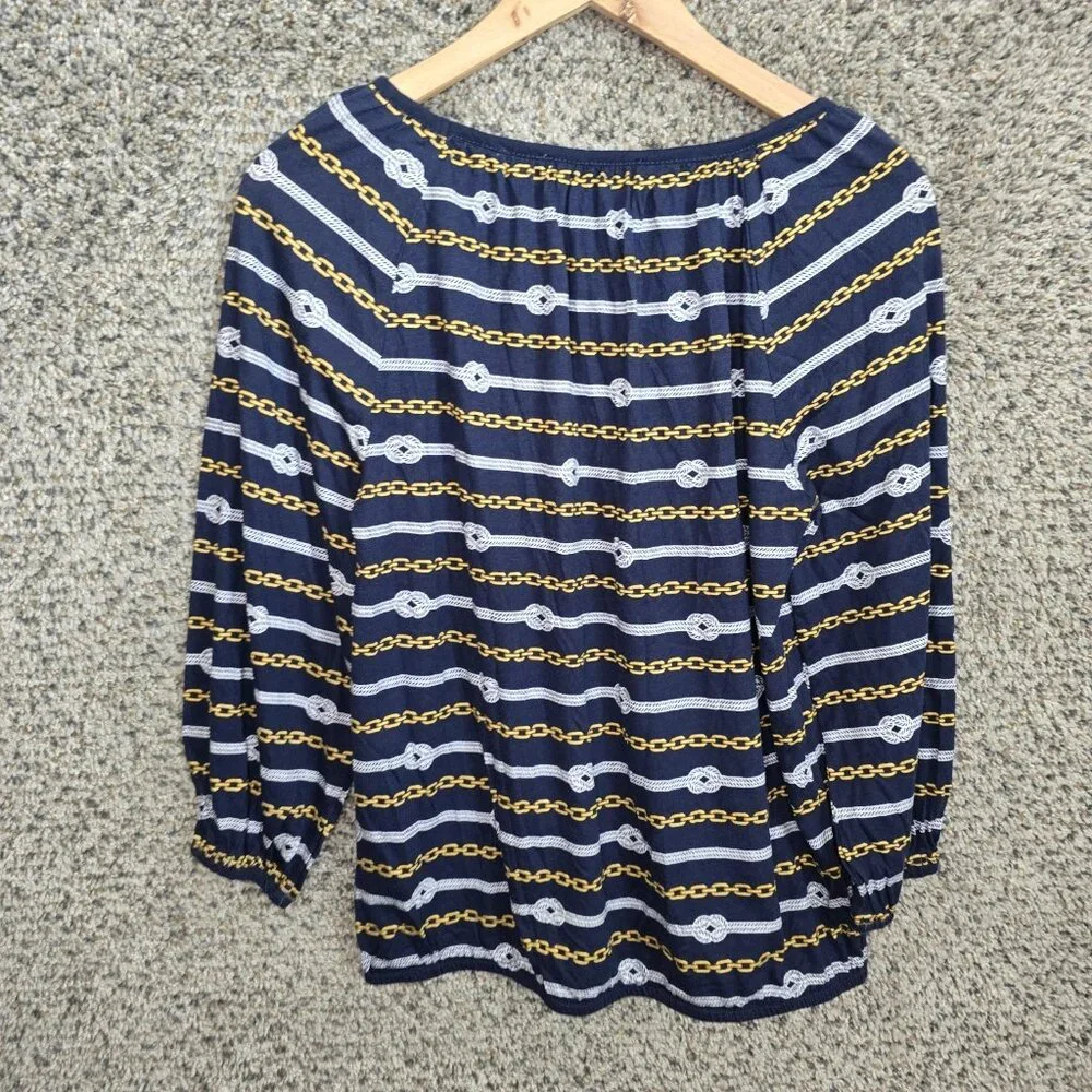 Michael‎ Kors Top Womens Small Blue Chain Print Scoop Neck Peasant Blouse Ladies