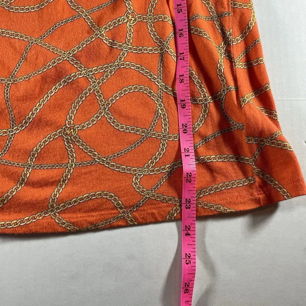 Michael Kors Women's Size L‎ Orange Gold Chain Print 3/4 Bell Sleeve Blouse Top