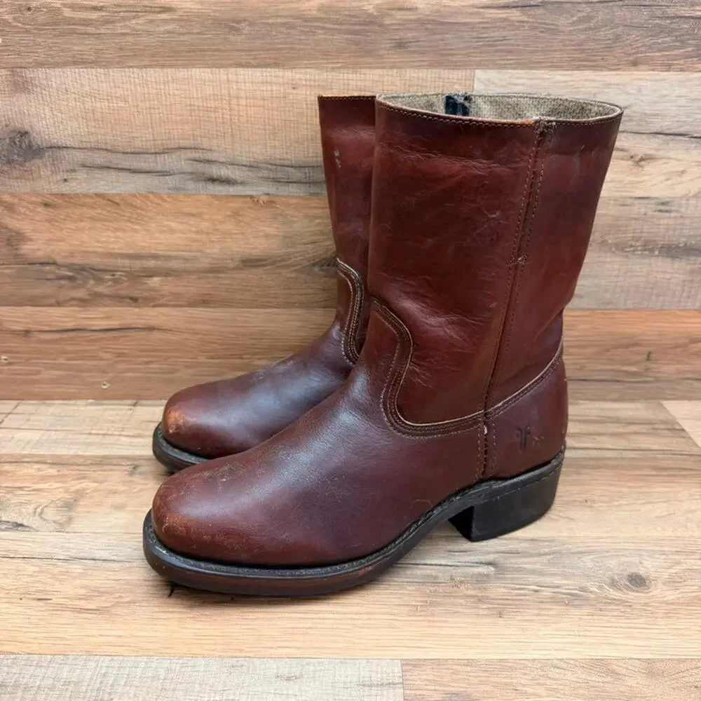VTG Frye Campus Short Boots men 10M Red Oxblood Biker Square Toe
