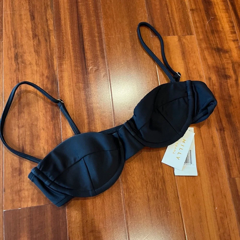 Milly Underwire Bikini Top Swim Black Cabana Maxime Balconette New NWT Size P XS