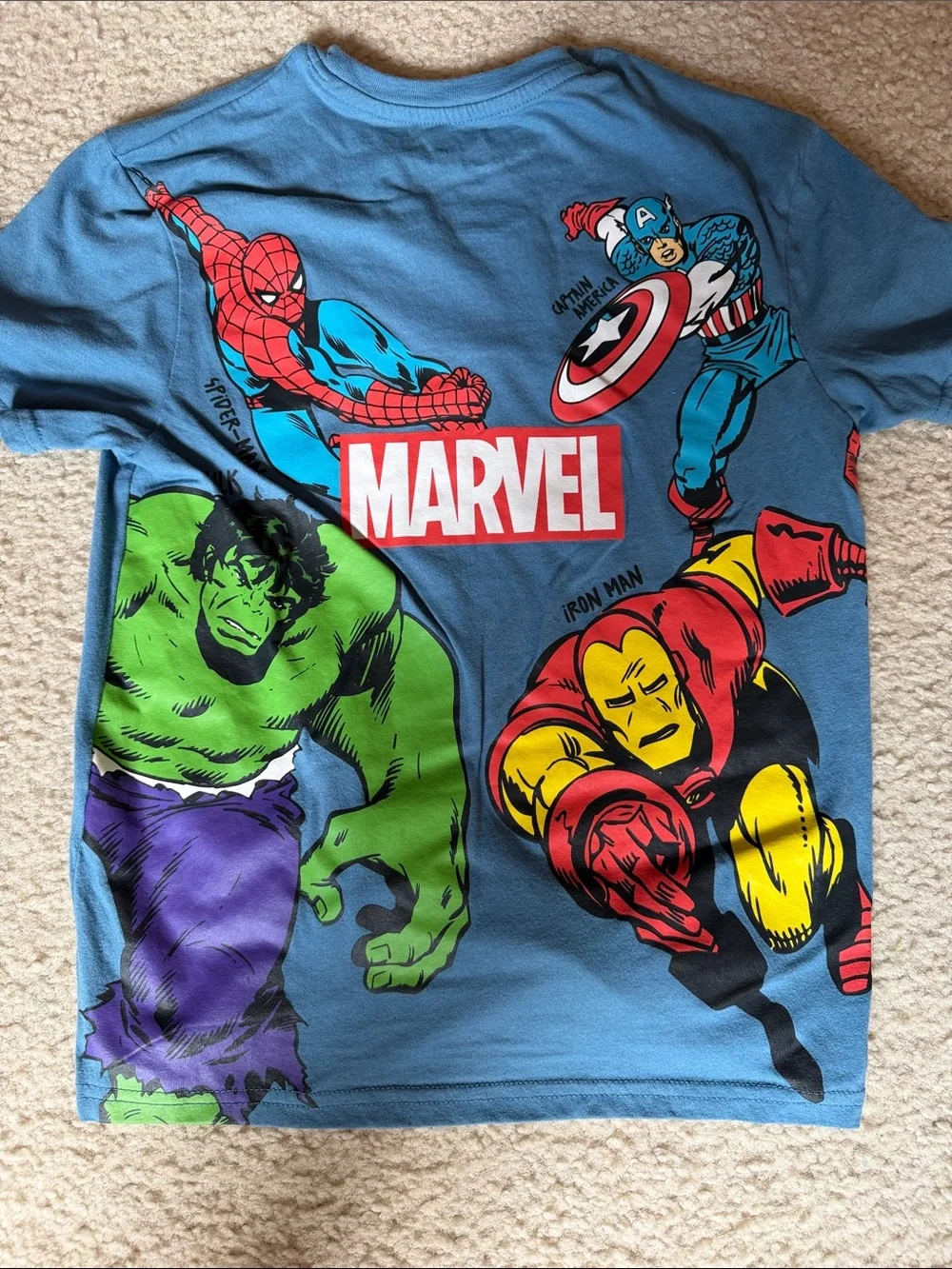 Marvel Boys Light Blue Logo Tee with Red Patch