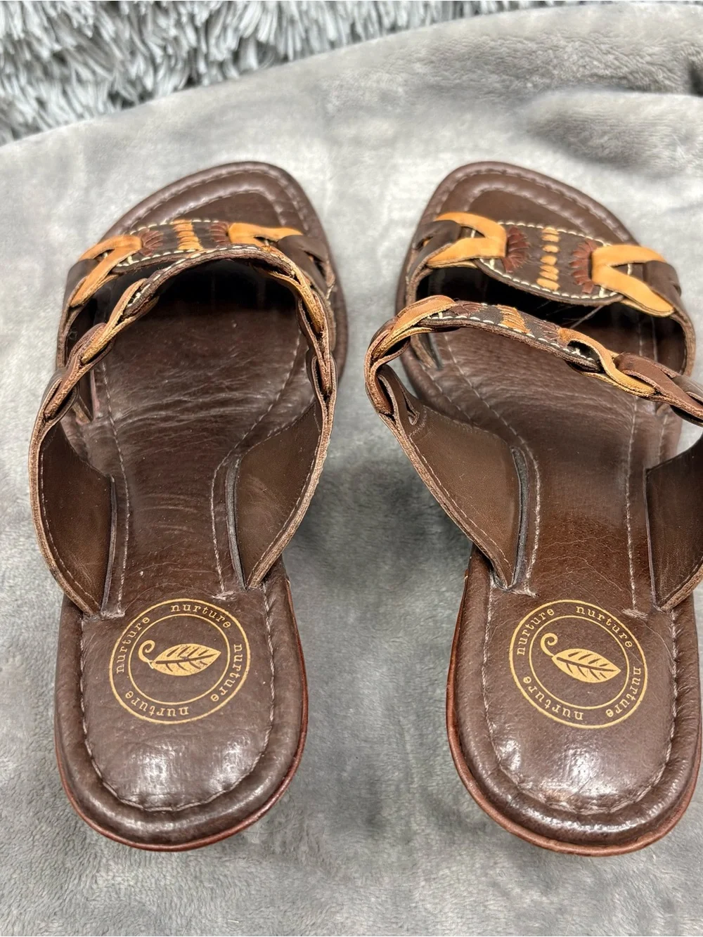 Nurture Lamaze Wedge Sandals Womens 8 Brown Leather Brazil Slide Braided