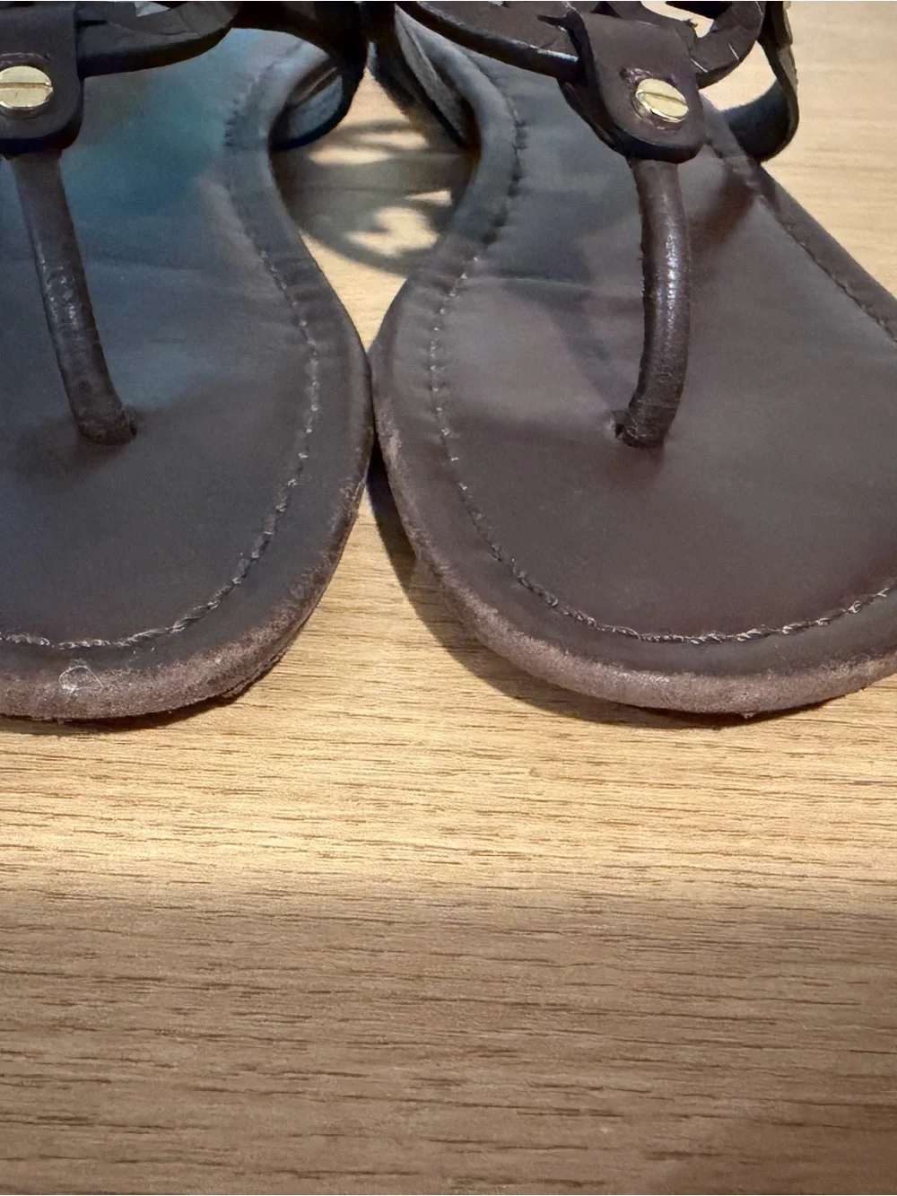 Tory Burch Dark Brown Leather Sandals with Gold Accent