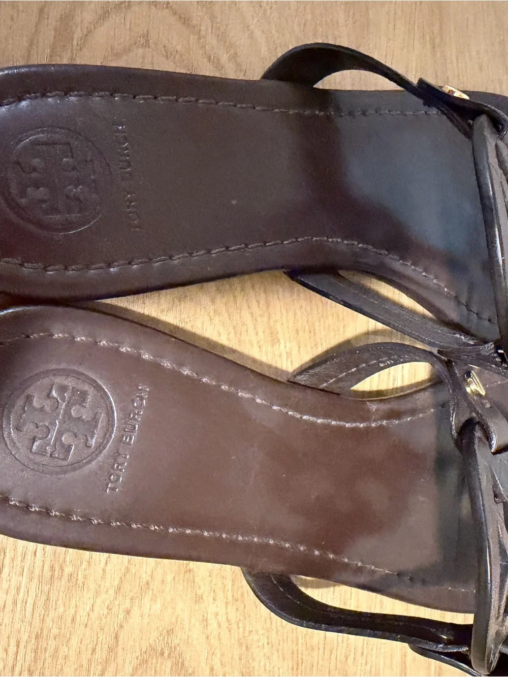Tory Burch Dark Brown Leather Sandals with Gold Accent