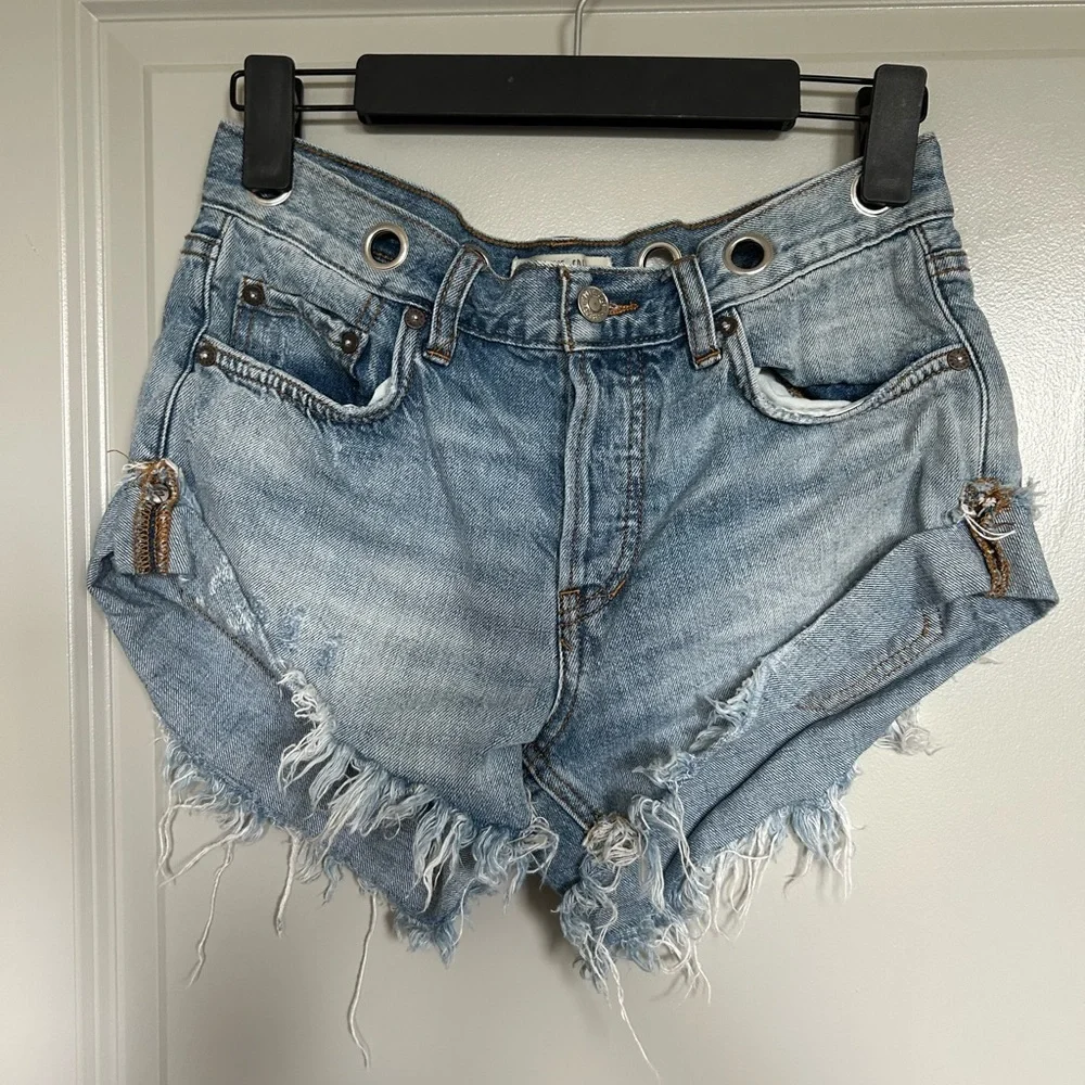 We The Free Grommet Blue Jean Shorts Distressed Casual