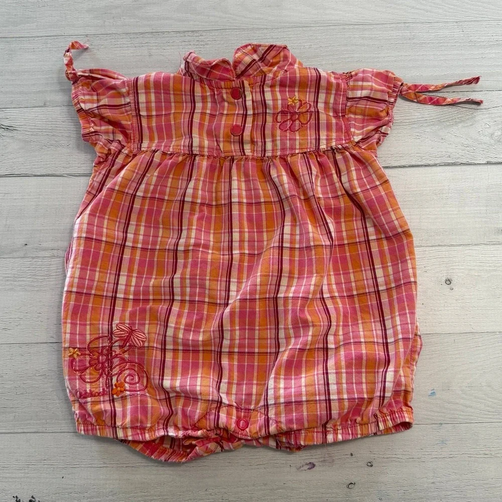 OshKosh B'Gosh baby pink orange plaid romper 3-6 months‎