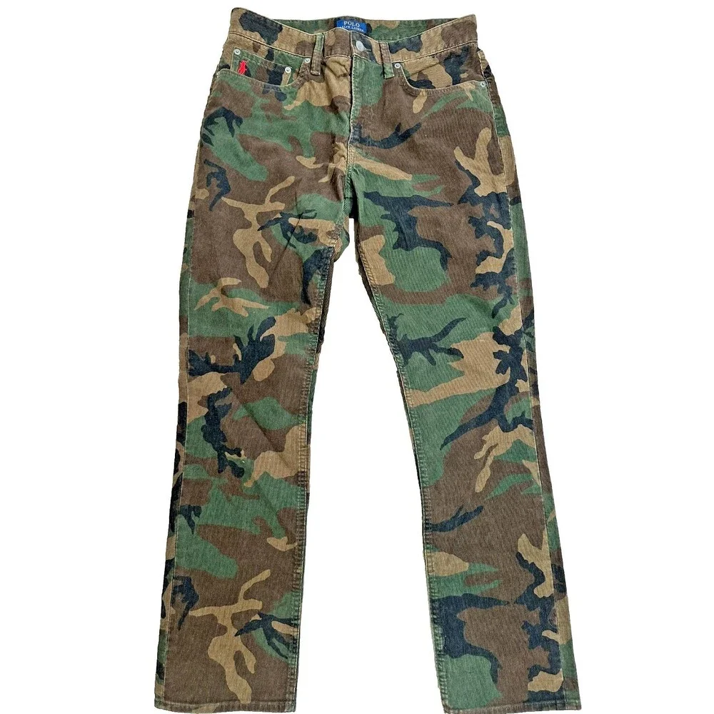 Ralph Lauren Camo Cords Classic Preppy Neutral Streetwear Straight Leg 32x32
