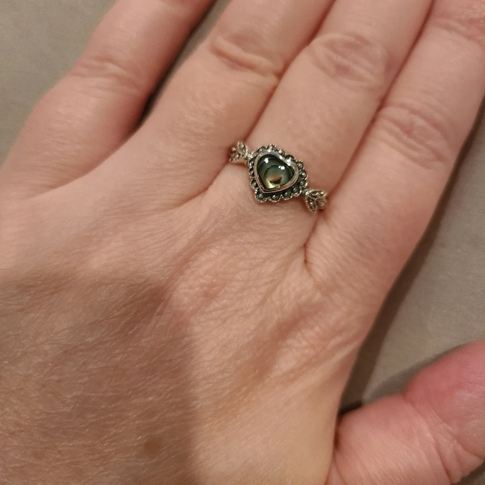 Sterling silver abalone shell heart ring