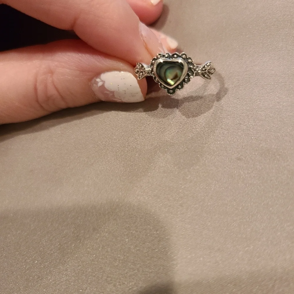 Sterling silver abalone shell heart ring