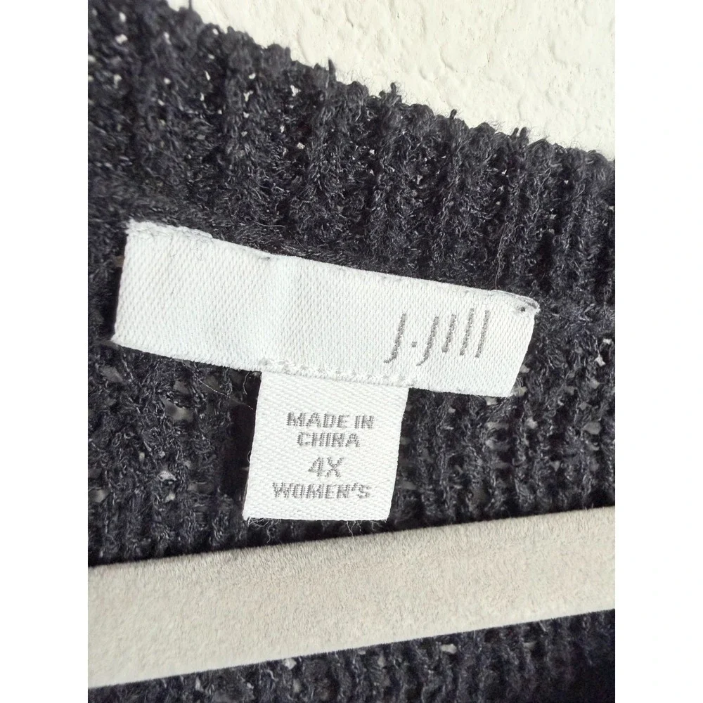 J. Jill Black Open Weave Fringed Hem‎ Tunic Sweater Women's 4X