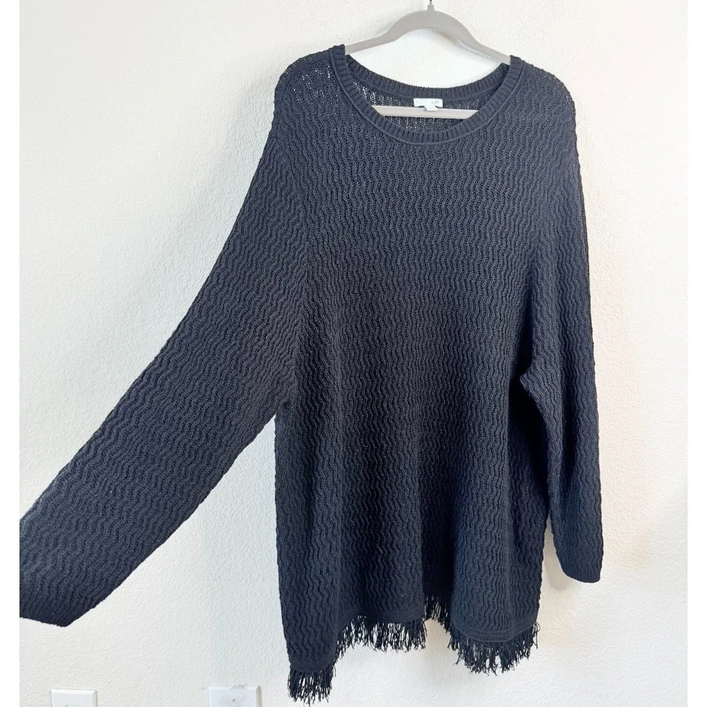 J. Jill Black Open Weave Fringed Hem‎ Tunic Sweater Women's 4X