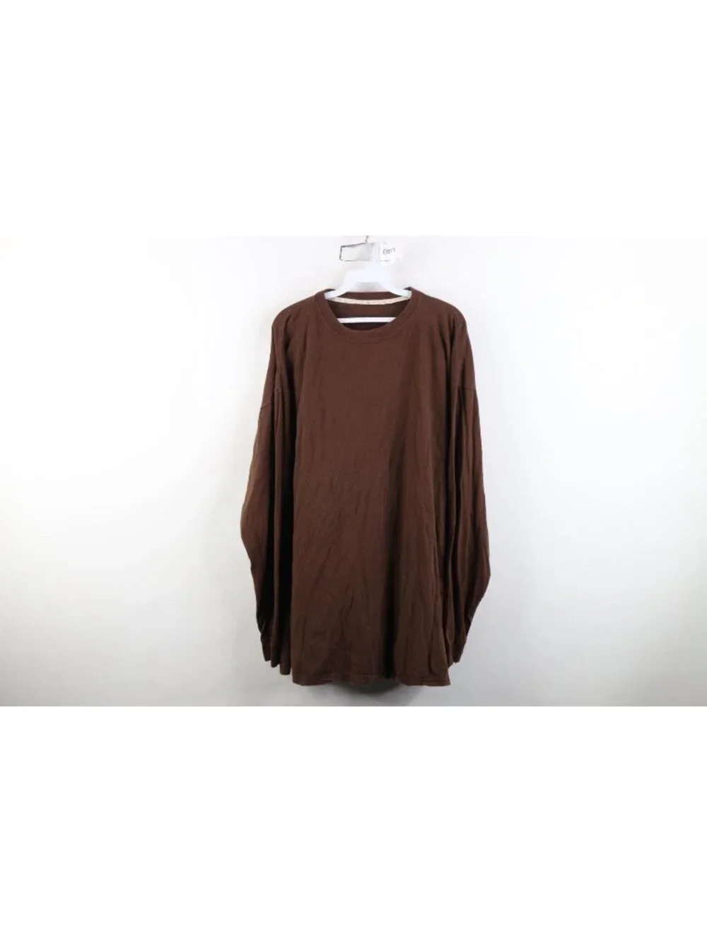 Vintage Y2K Streetwear Mens 3XL Faded Blank Cotton Long Sleeve T-Shirt Brown