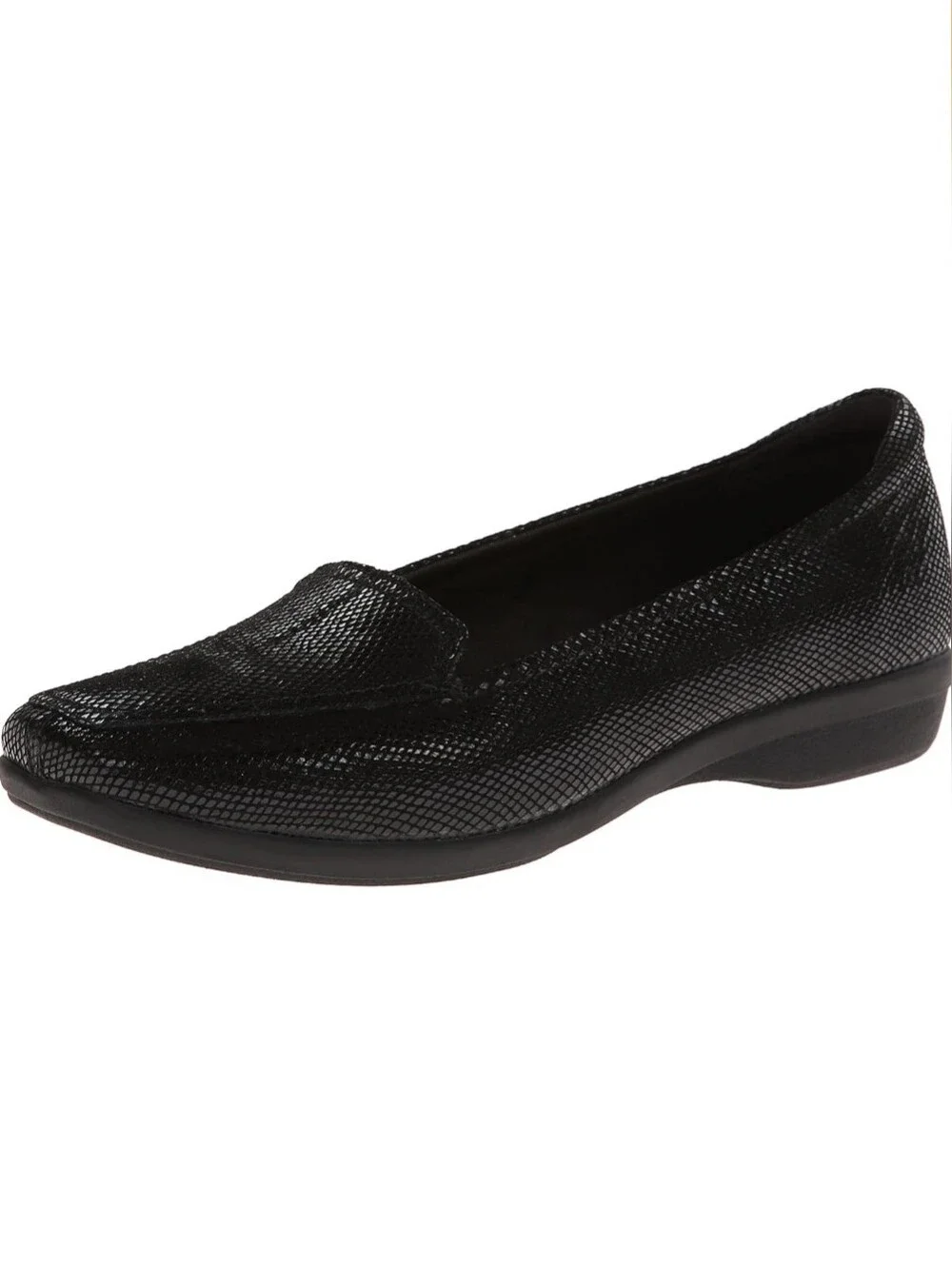Clarks Collection Black Embossed Leather Loafers Snake Print Flat Loafers 6.5