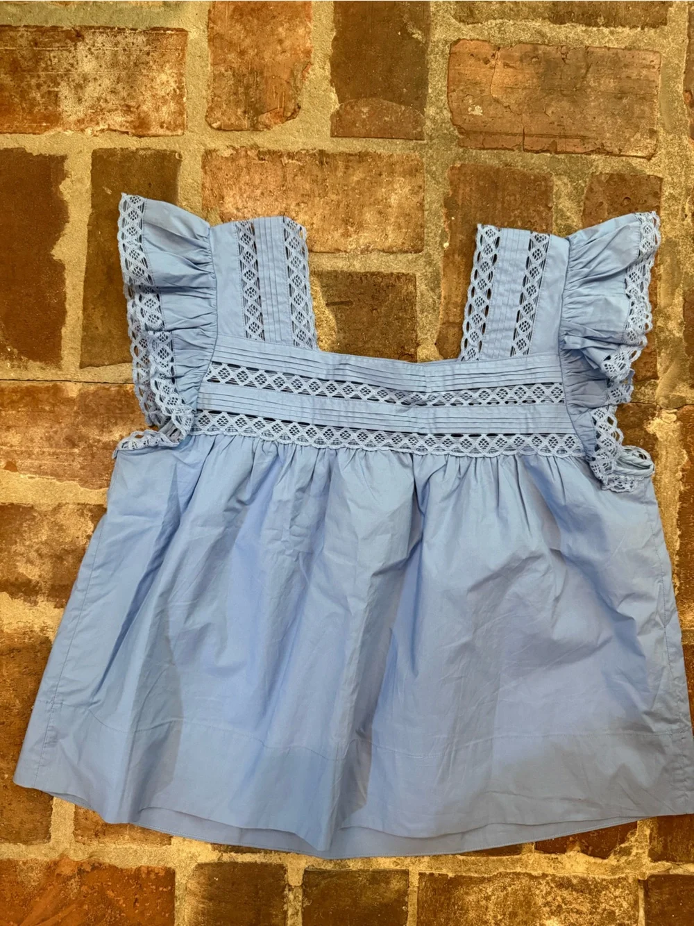 English Factory Light Blue Ruffle Lace Yoke Top