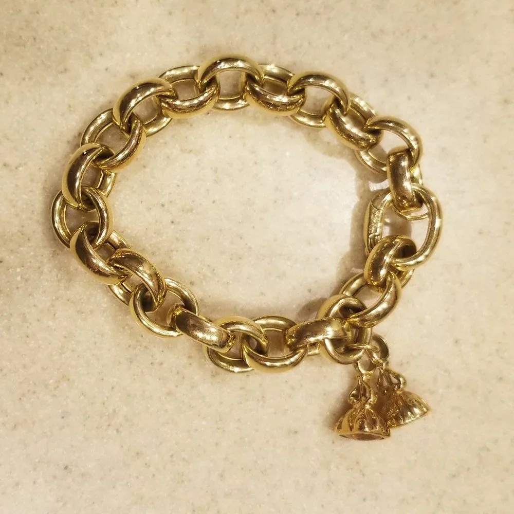 RARE LUXURY HEAVY MONICA RICH KOSANN 18K GOLD CHARM BRACELET HOPE FAITH PENDANT