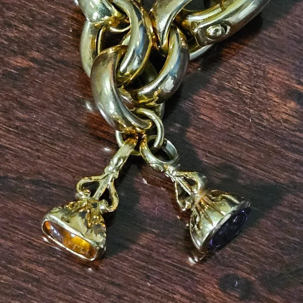 RARE LUXURY HEAVY MONICA RICH KOSANN 18K GOLD CHARM BRACELET HOPE FAITH PENDANT