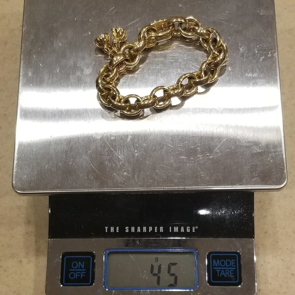 RARE LUXURY HEAVY MONICA RICH KOSANN 18K GOLD CHARM BRACELET HOPE FAITH PENDANT