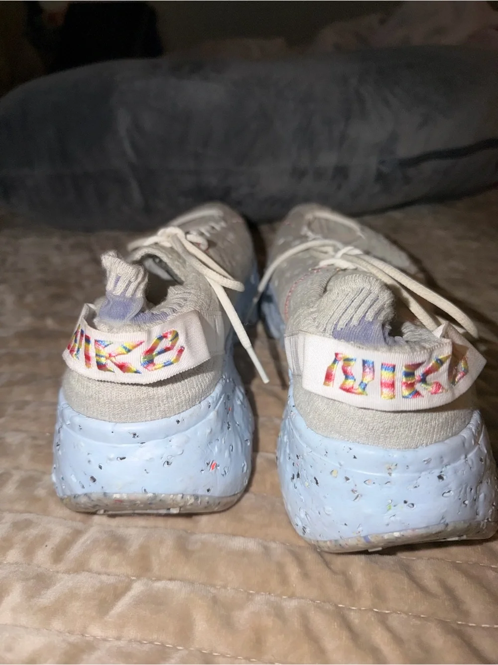 Women's Knit Lace-Up Sneakers in Beige with Multicolor Accents