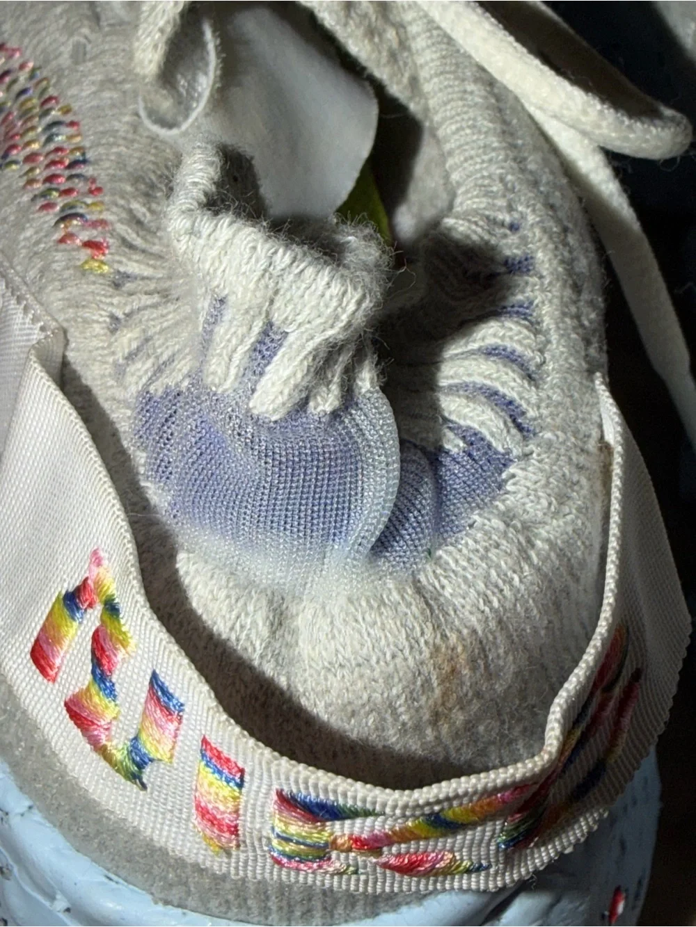 Women's Knit Lace-Up Sneakers in Beige with Multicolor Accents