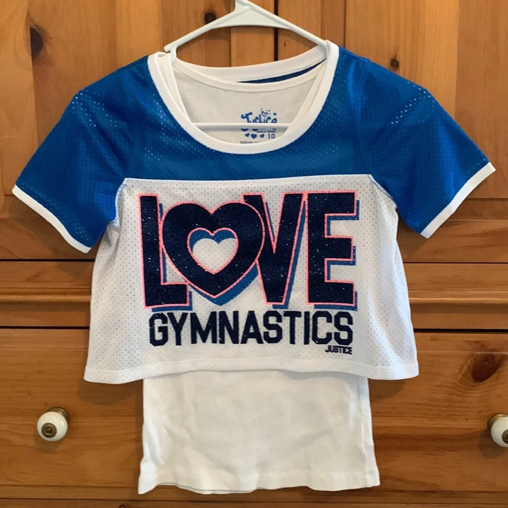 EUC Justice Love Gymnastics Graphic Twofer Top • Girls Size 10