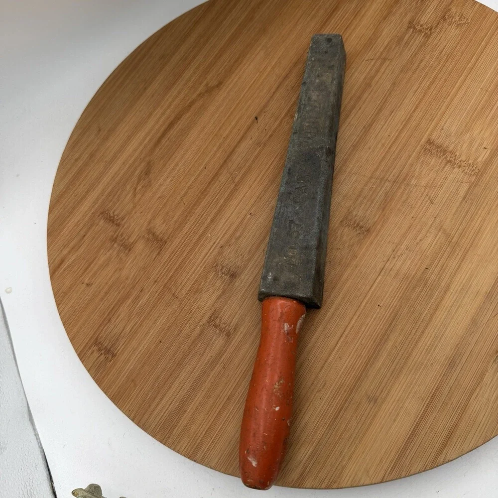 Vintage Carborundum Knife Sharpening Stone Red Handle #57