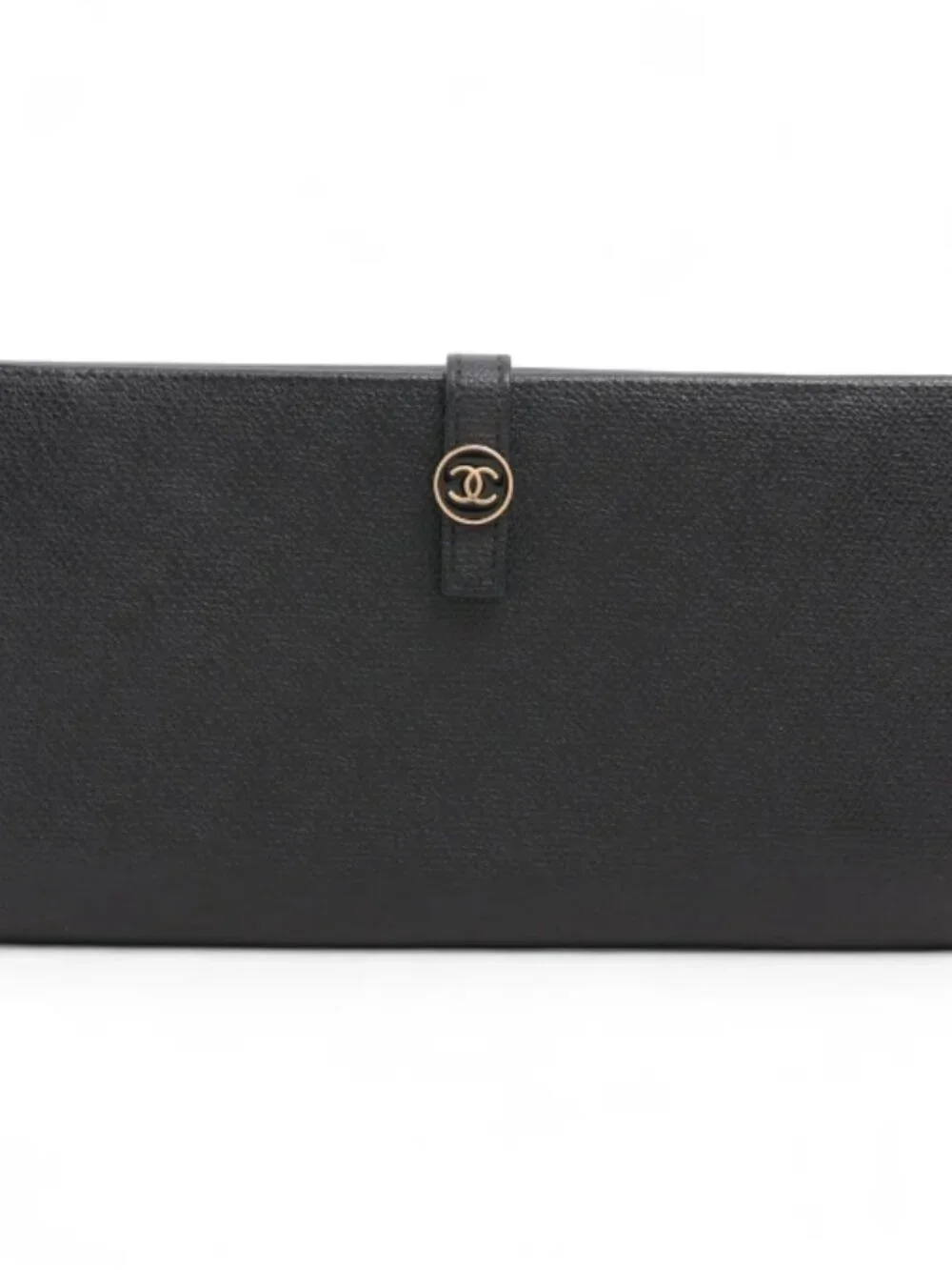 Chanel CC Logo Button Leather Long Wallet Black