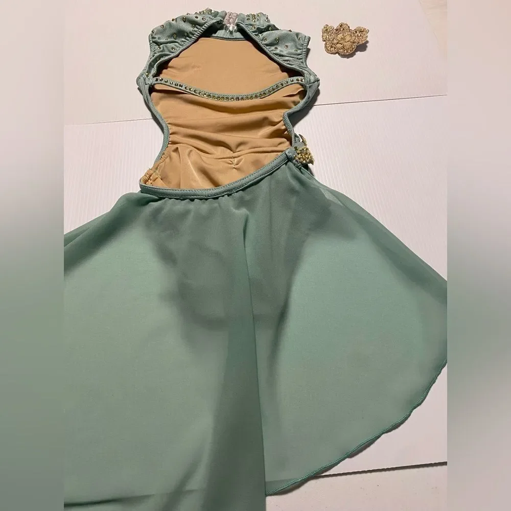 Rare Glamour competition solo dance costume   sage green lyrical SC child