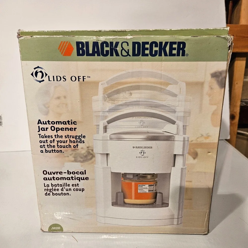 Black & Decker Automatic Jar Opener JW200 White Lids Off Electric Kitchen Tool *