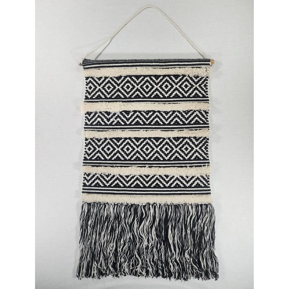 Textured Wall Hanging Geometric Chevron Tapestry Woven Fringe Tufted Cottagecore