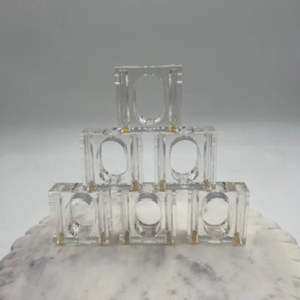 Vintage clear lucite Napkin Rings Set of 6 Rectangular MCM,‎ hollywood regency