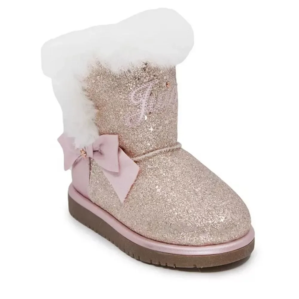 New! JUICY COUTURE Girls Lil Windsor Gold Glitter Faux Fur Boots Booties Size 5T