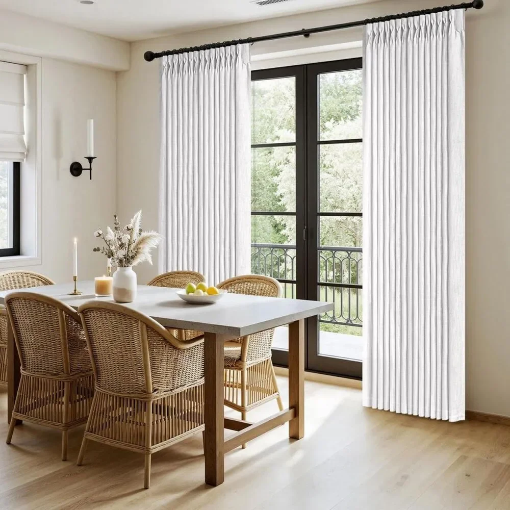 Brand New Miulee White Thick Linen Pinch-Pleated Curtains – Set of 2