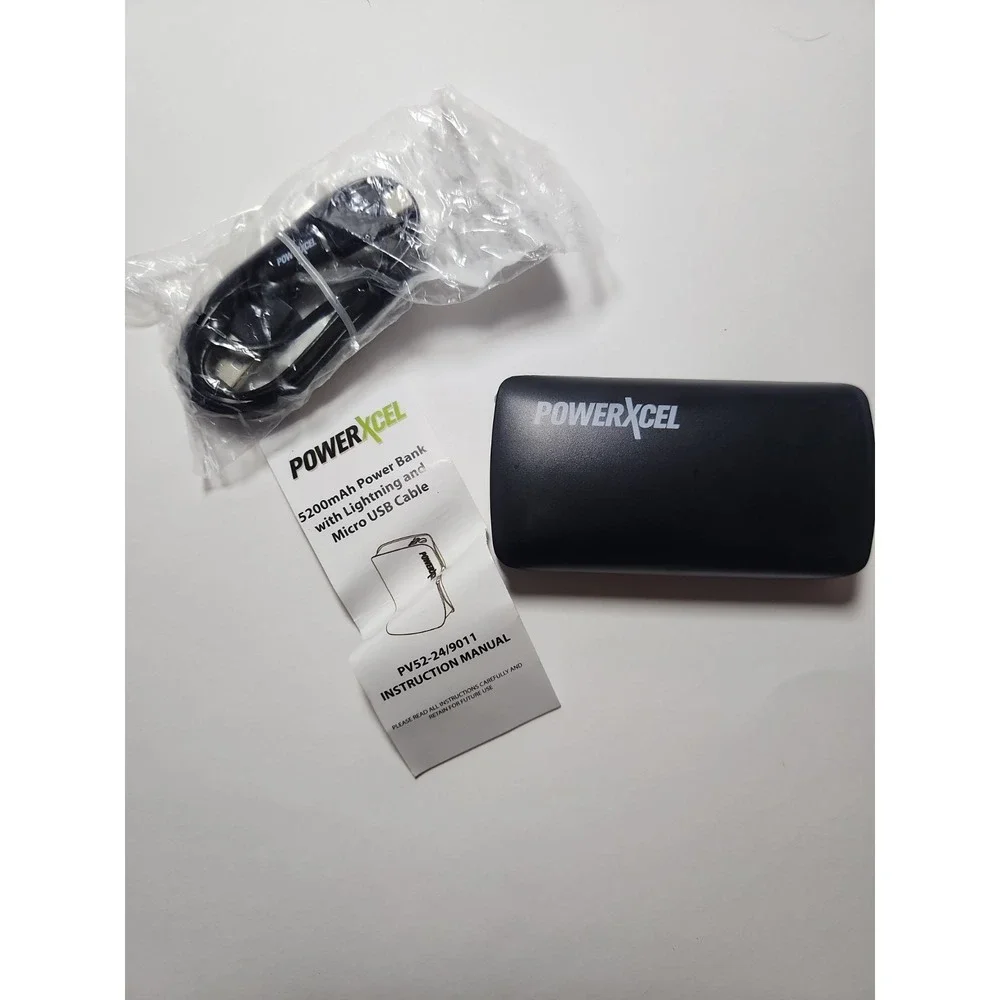 PowerXcel Power Bank Black, 5200 mAh Rapid Charge Portable Charger Thin - NEW
