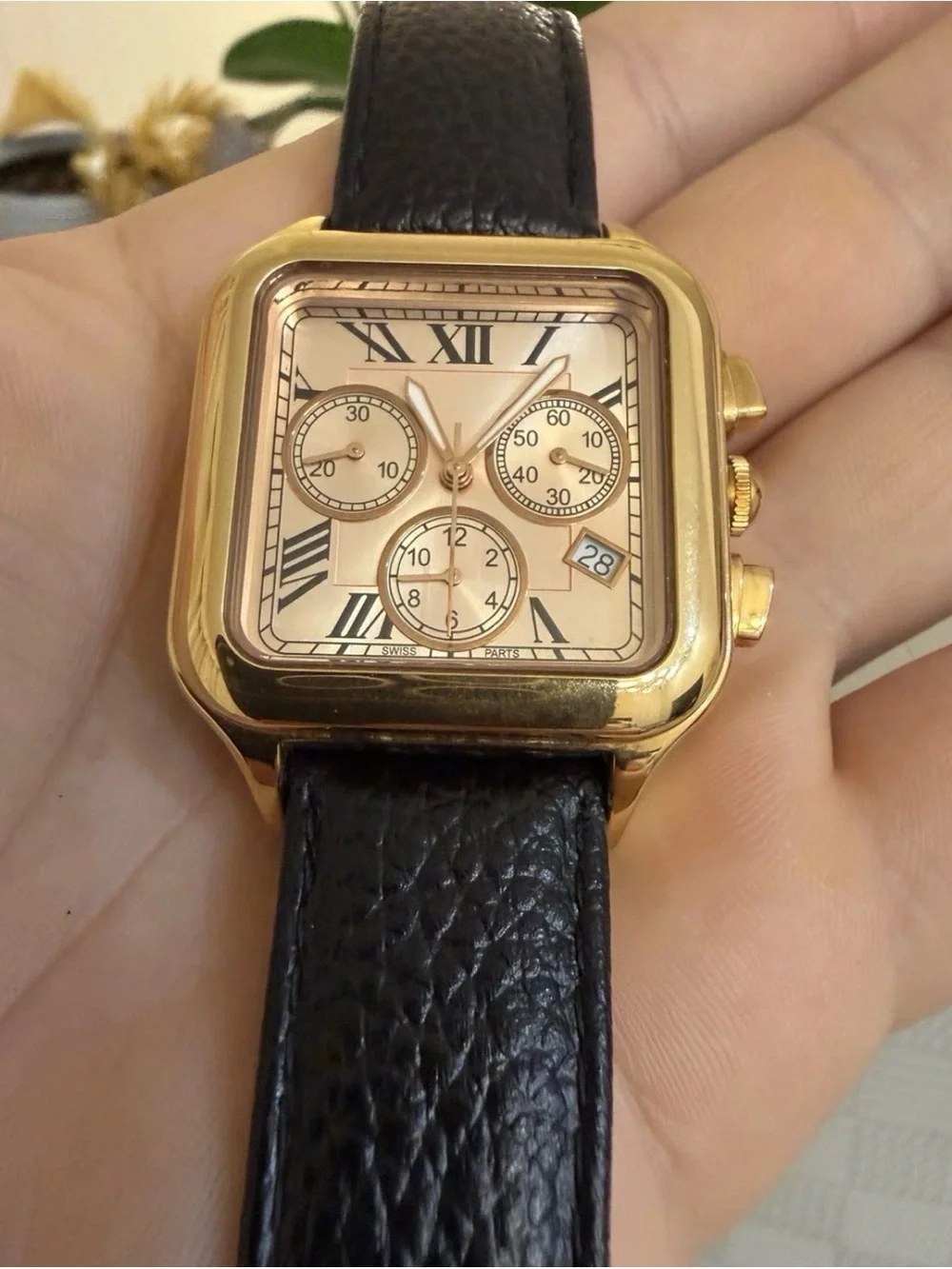Bronzo Italia Square Chronograph Watch Rose Gold Plated Bronze Roman Numeral