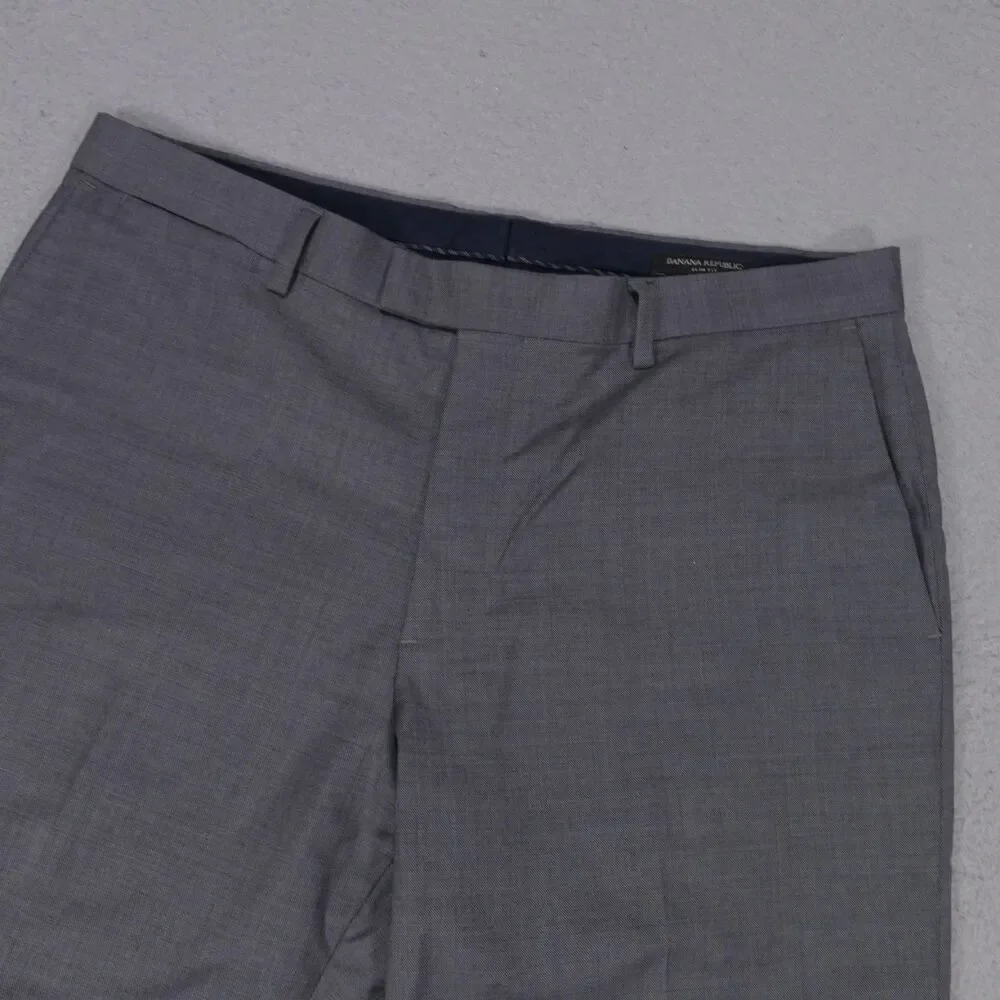 Banana Republic Modern Slim Fit Dress Pants Men's 34x32.5 Gray Flat Front Wool