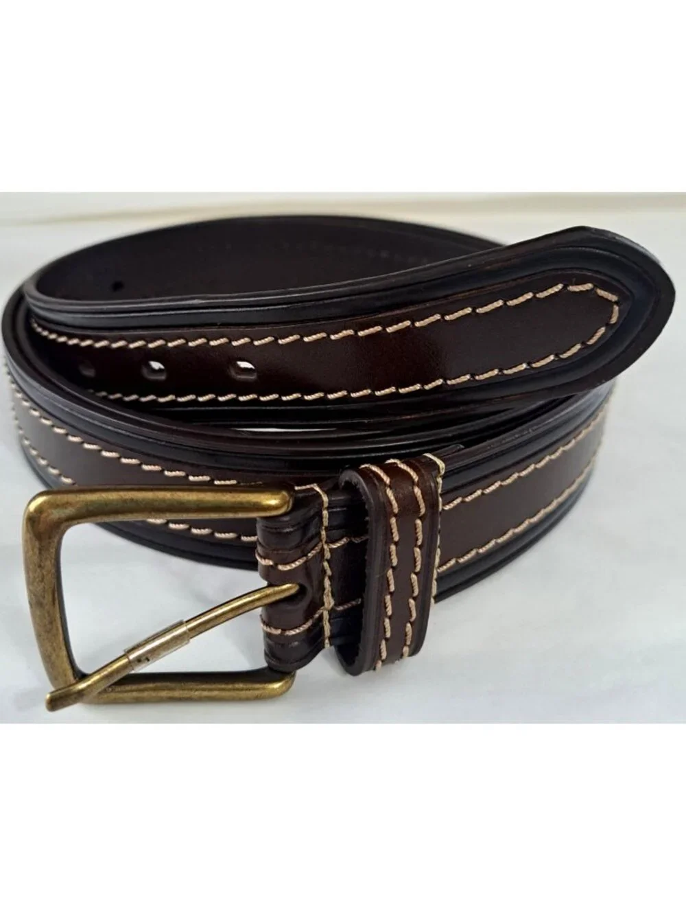 Unbranded Men's 62 Brown Bonded Leather Belt Topstitching