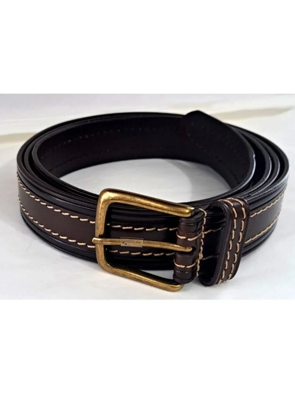 Unbranded Men's 62 Brown Bonded Leather Belt Topstitching