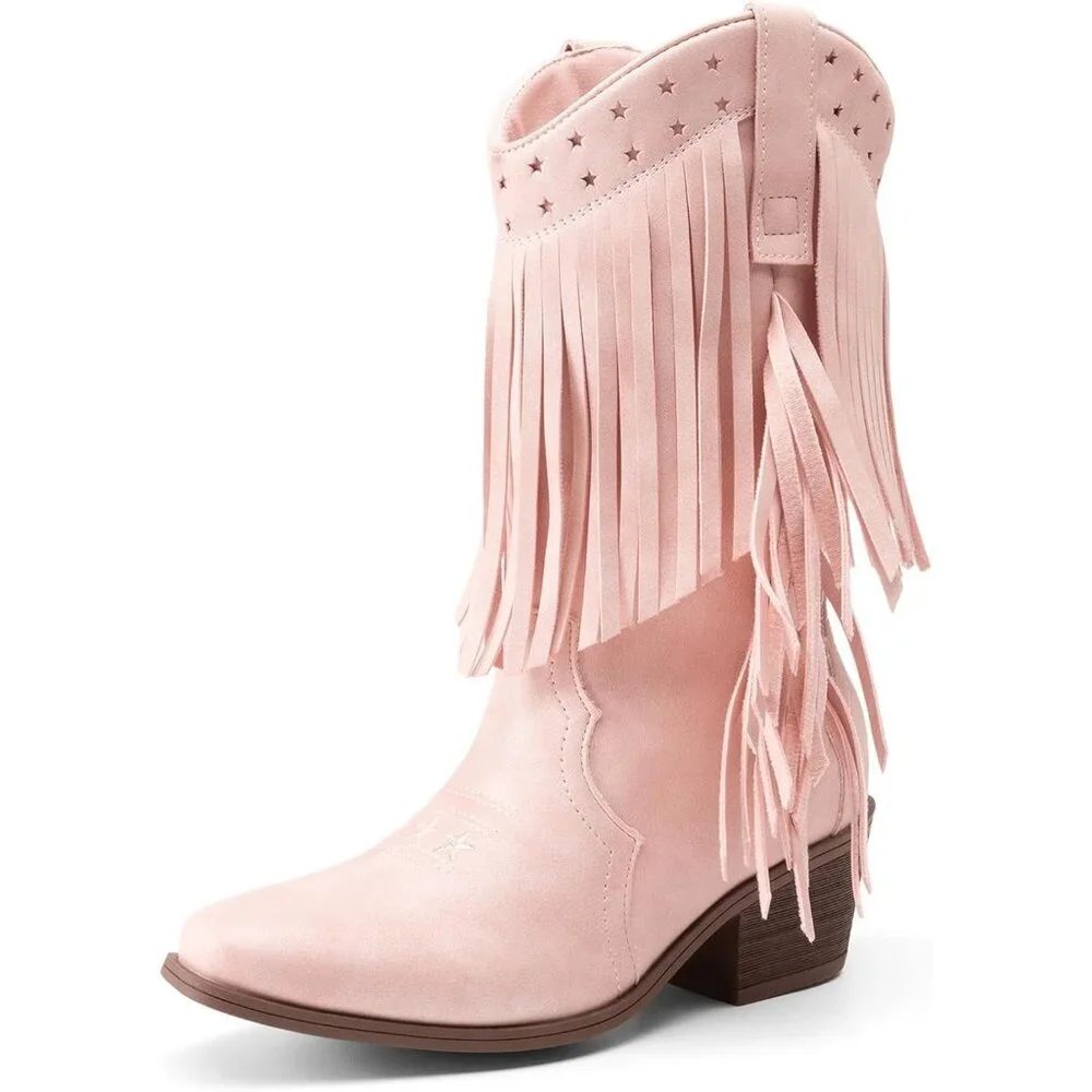 ⚡Girls Pink Cowgirl Boot Tassel Fringe Kids Western Boots Stylish & Comfortable