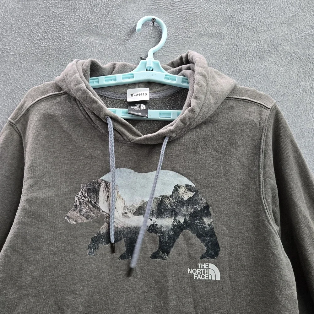 The‎ North Face Men Hoodie M Gray Graphic Print Fleece Bear Mountains Logo