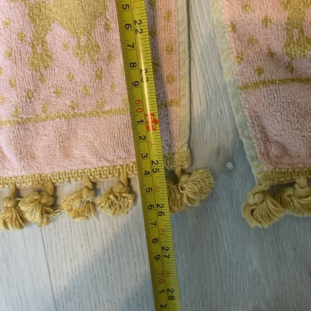 Besana Made in Italy pink & Gold Reversible Towel  POODLES Tassel Fringe vintage